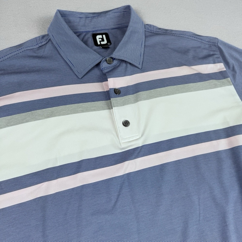 FootJoy FJ Golf Polo Men XL Blue Stripe Performance Short Sleeve Stretch
